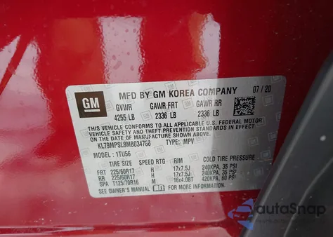 2021 Chevrolet Trailblazer Fwd Lt z USA, uszkodzony, nr VIN KL79MPSL8MB034786